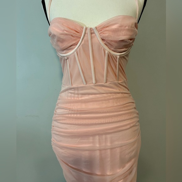 Oh Polly “Cherish Me”  Midi Women’s Dress with Mesh Overlay & Ruche Size 6 - Picture 9 of 10